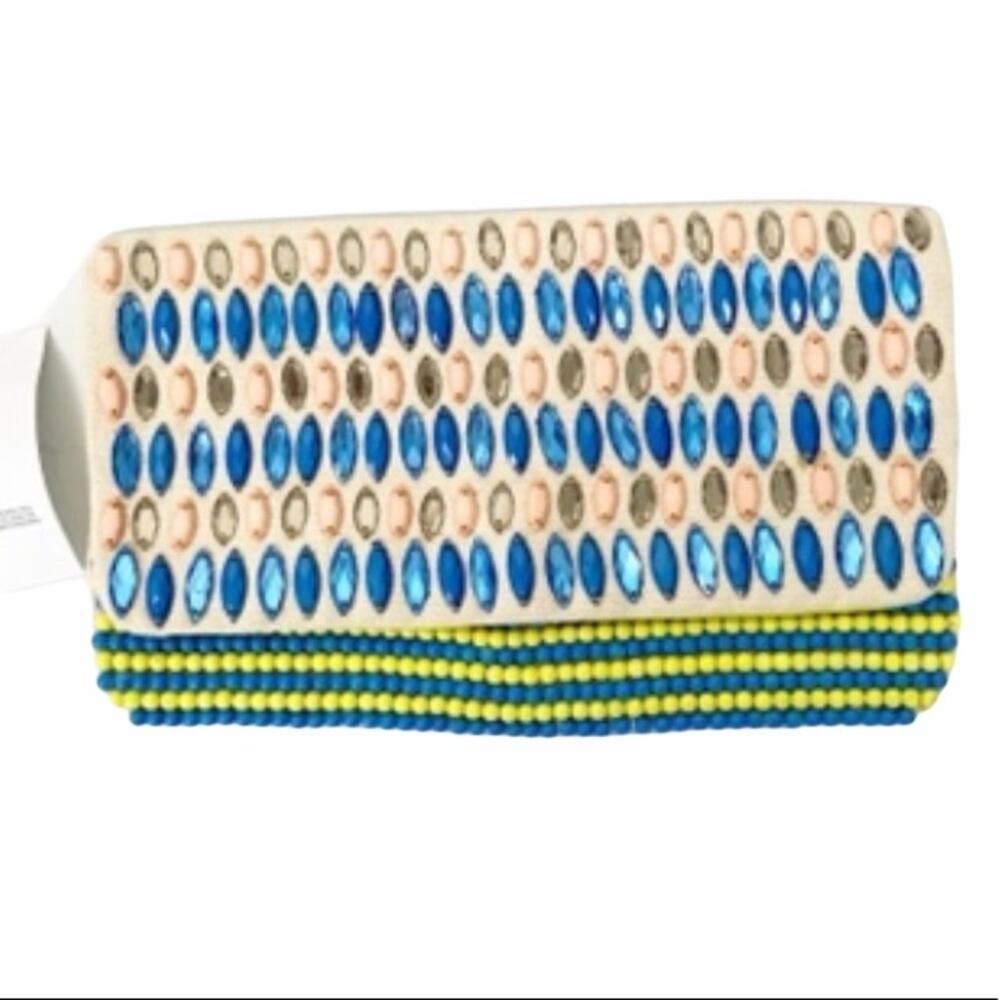Loft Blue Yellow Beaded Gem Clutch